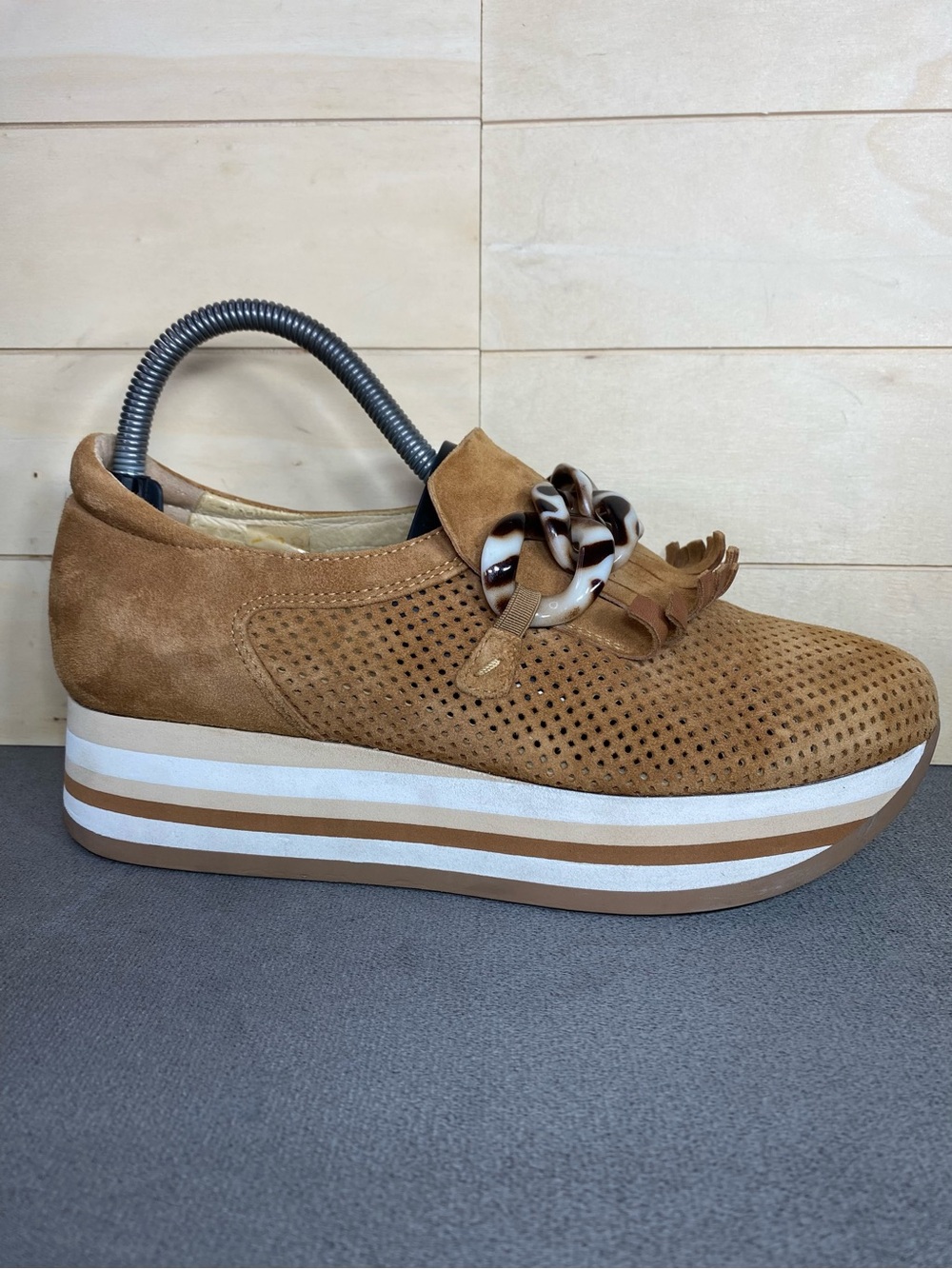SoftWaves Cadie Platforms Brown Suede Women's Size 8 Shoes EU38 Slip-Ons Kiltie